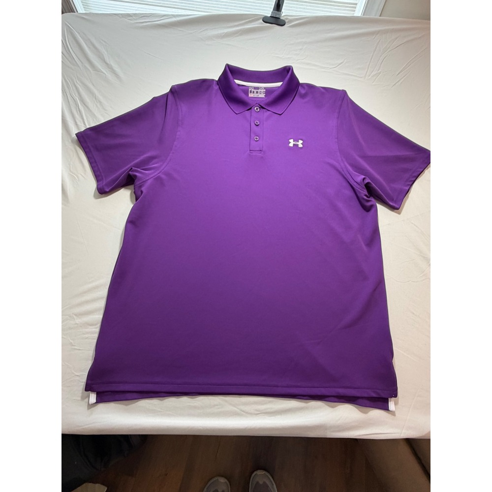 Under Armour Mens XL Purple Loose Fit Performance Short Sleeve Polo Shirt Logo